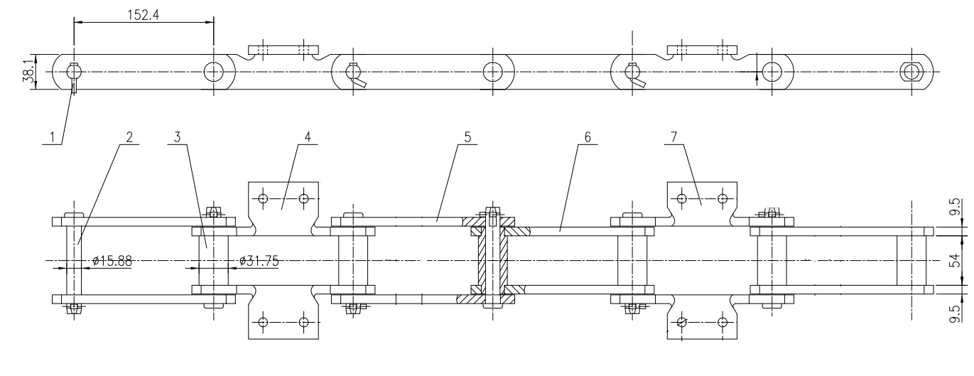 HSB110-K2 Heavy-Duty Wood Conveyor Chain HSB110-K2 Ağır Hizmet Tipi Ahşap Konveyör Zinciri