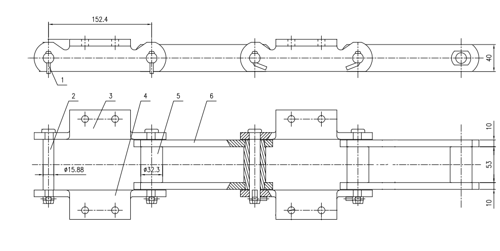 P152.4-K2-E2P Kovalı Elevatör Zincir Seti